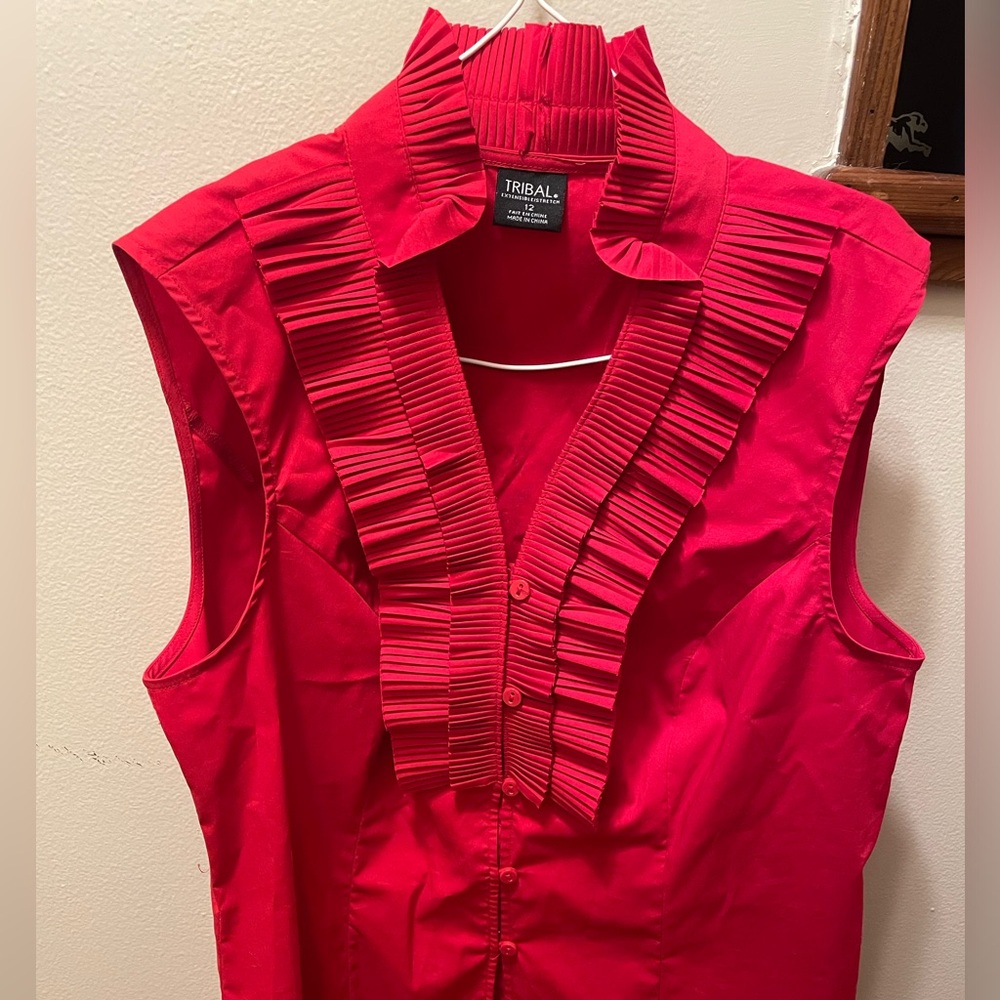 Tribal red ruffle sleeveless shirt size 12